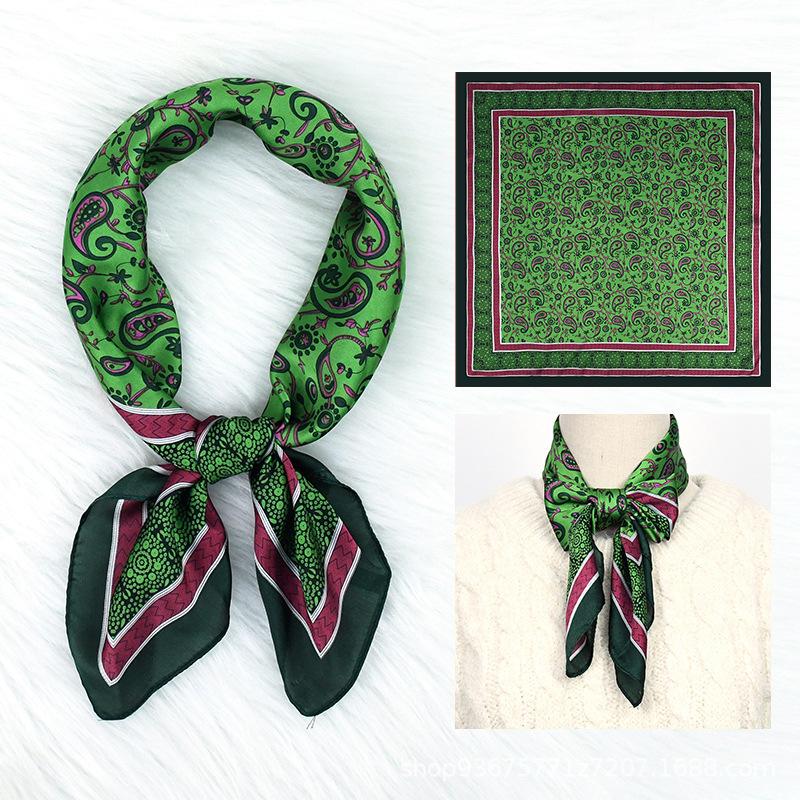 New dark blue retro cashew flower silk scarf 71 imitation silk fashionable and versatile women's square scarf scarf