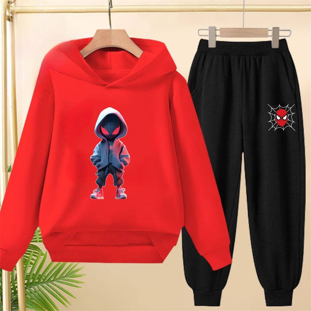 Black Spider-Man Children's hoodie girls boy clothing tops+pants set leisure outerwear sweatshirt Suitable