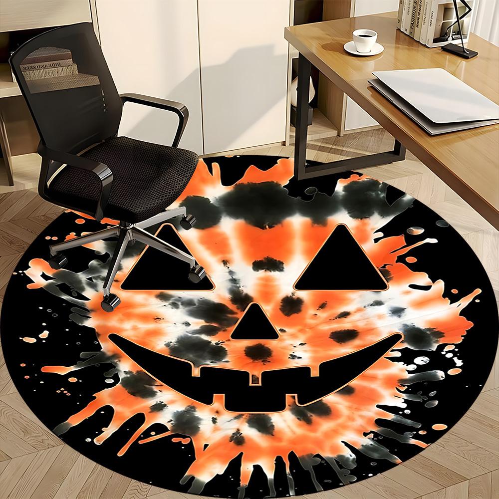 1pc Halloween Pumpkin Face Chair Carpet for Office, Round Non Slip Durable Large Size Office Carpet, Suitable for Office