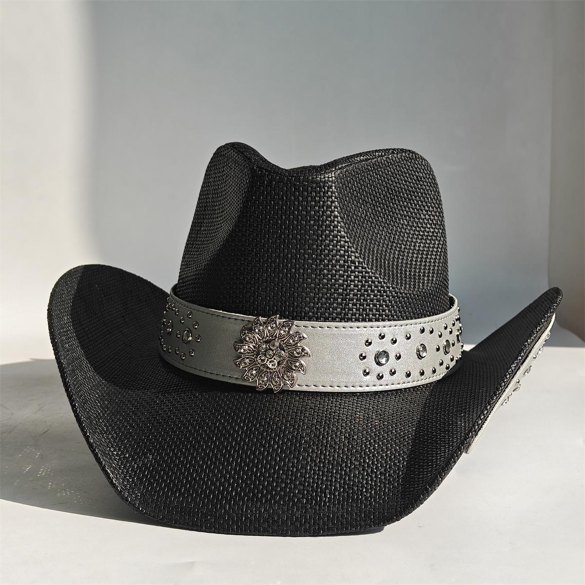 

Silver Drill Bit Accessories Straw Cowboy Hat for Women and Men – Western Sun Hat for Country Concert Rodeo and Cowgirl Outfits 56-58CM