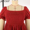 BITCED Plus Size Solid Color Casual Resort Dress Travel Square Neckline Ruffled Puff Sleeve Dress
