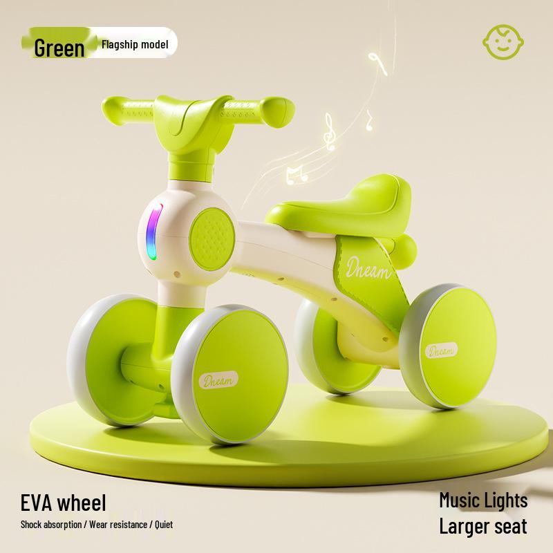 Children's Four-Wheel Balance Bike with Music and Lights, No Pedals, Ages 1-4.