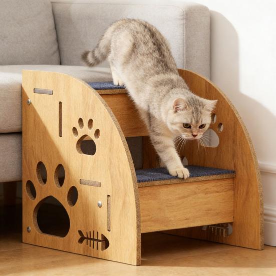Dog Stairs for Small Dogs Wooden Pet Ramp for Bed Couch Car Non-Slip 2-Step Ladder for Small Old Short-Legged Puppy Cat