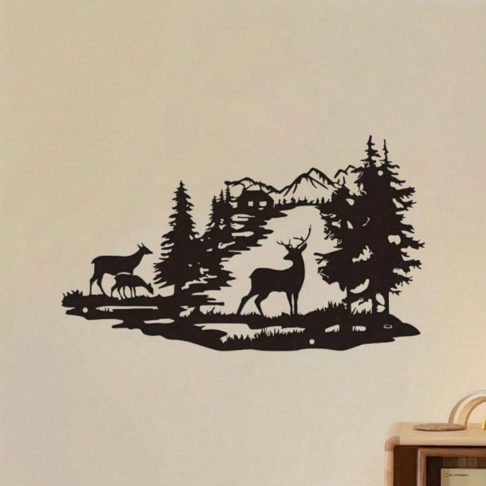 Christmas Iron Wall Art Deer Forest Metal Sculpture Home Decor