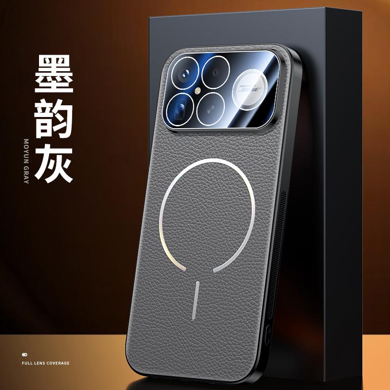 Applicable To Xiaomi 17Promax Mobile Phone Case Magnetic Attraction Redmi K90 with Lens Film Non-slip Edge Litchi Leather Pattern Leather Case