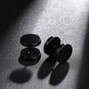 4 Pairs Mens Black Round Disc Huggie Hoop Stud Earrings Stainless Steel Faux Gauges Ear Tunnel Piercing Hypoallergenic Jewelry