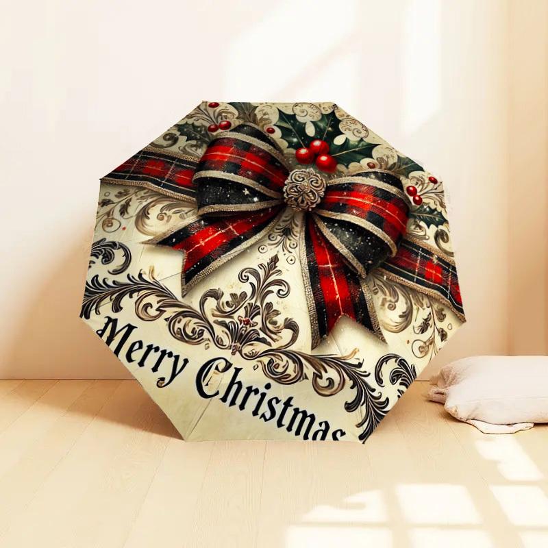 1 st Jul God Jul Mönster Paraply Design Automatiskt Öppnings- och Stängningsparaply, Högkvalitativt Reseparaply, Lättviktigt och Bärbart