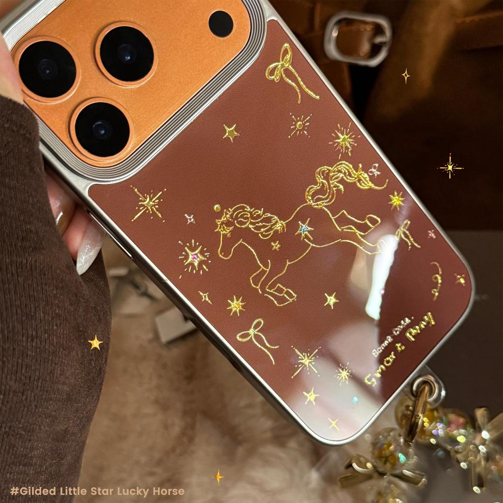 Creative Gold Pony Phone Case Bracelet for iPhone 16, iPhone 17, iPhone 17 Pro Max