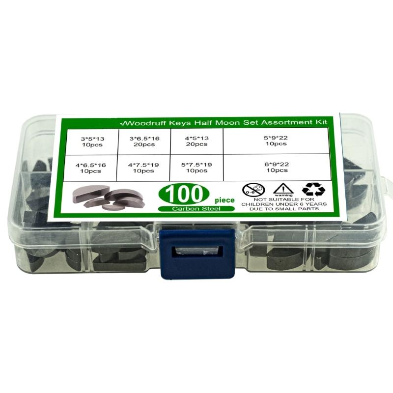 100Pcs Woodruff Key Assortment Kit Mechanical Industry Woodruff Key Half Moon Set Carbon Steel Shaft Drive Fasteners