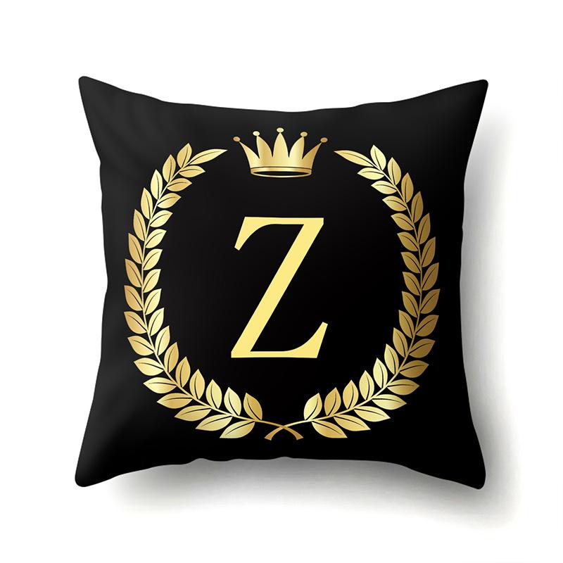 

Polyester Pillowcase Automobile Decoration Home Printed Pillowcase Black Gold 26 English Letter Cushion Cover No pillow core
