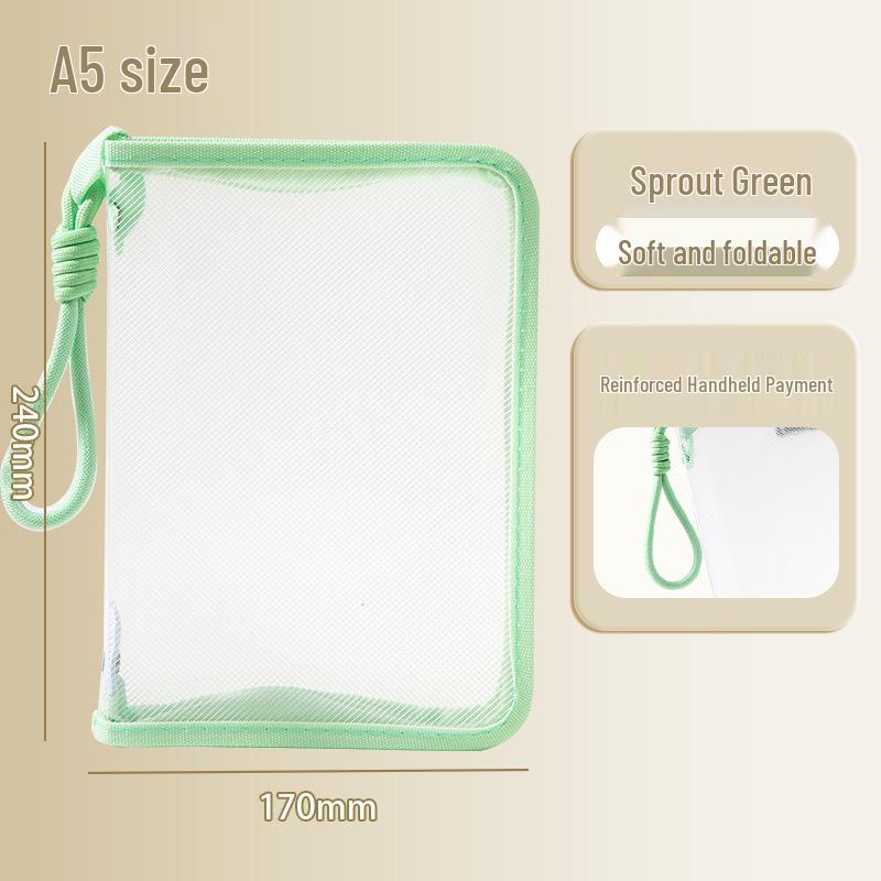 Large Capacity A4 Transparent Zipper Document Bag for Students