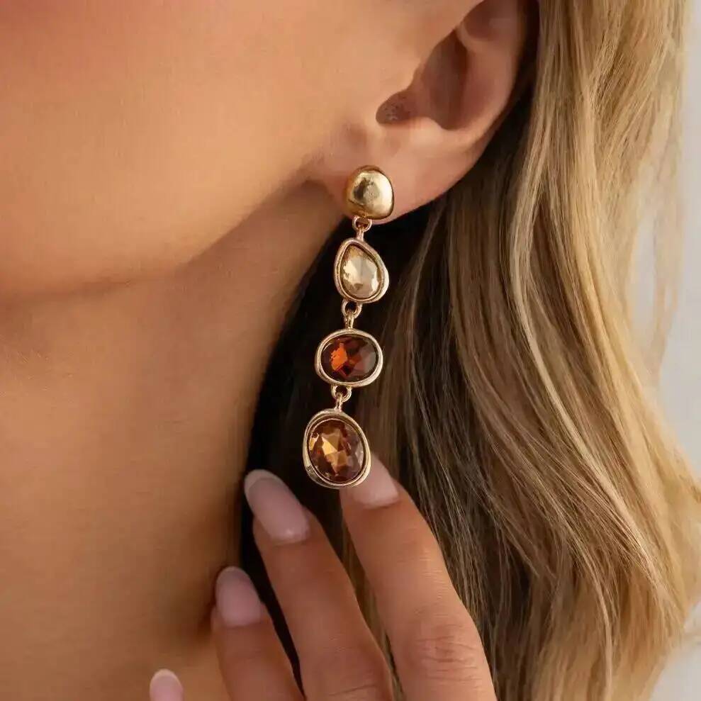 IngeSight.Z Y2K Bohemia Colored Glass Rhinestone Drop Earring Women Exquisite Elegant Oval Metal Piercing Ear Accessory Jewelry