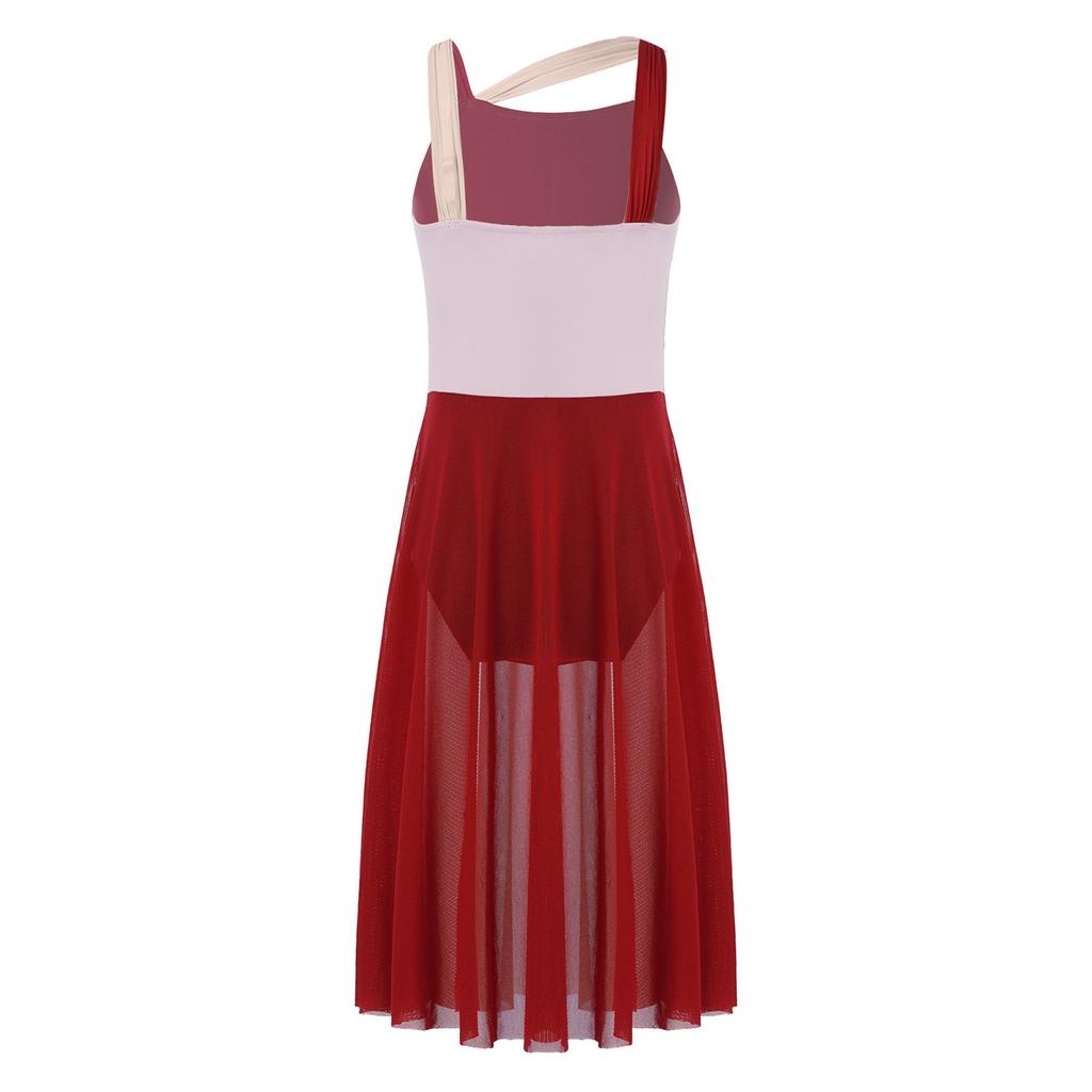Kids Girls Mesh Overlay Ballet Contemporary Dance Dress Lyrical Leotard Costume Sleeveless Dresses