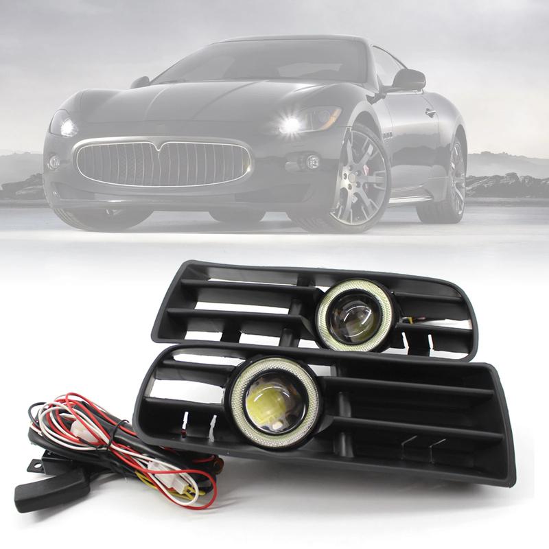 1 Pair Car Auto White Fog Light Front Bumper Grilles Replacement For VW Golf MK4 1998-2004 Angel Eyes Lamp LED Running Fog Light
