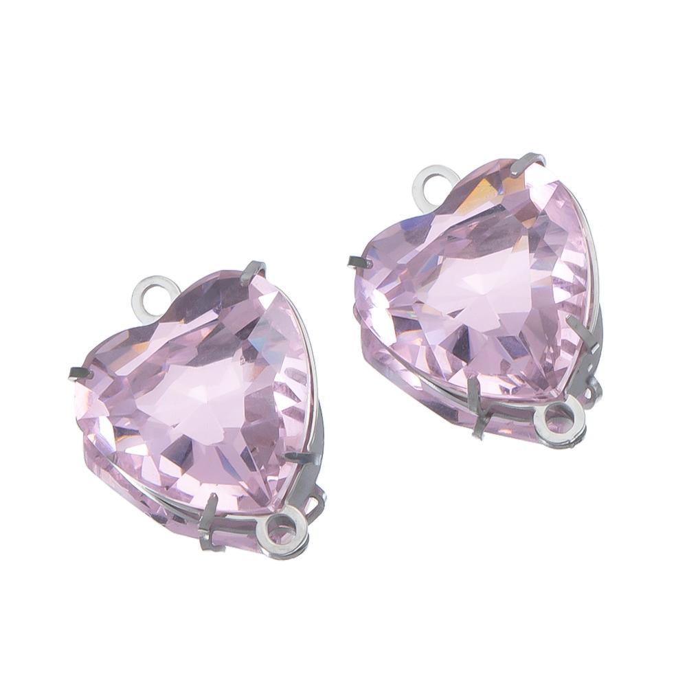 10pcs Glass Heart Pendants Base Stainless Steel Double Hole Colorful Crystal Charms Connector for DIY Necklace Jewelry Makings