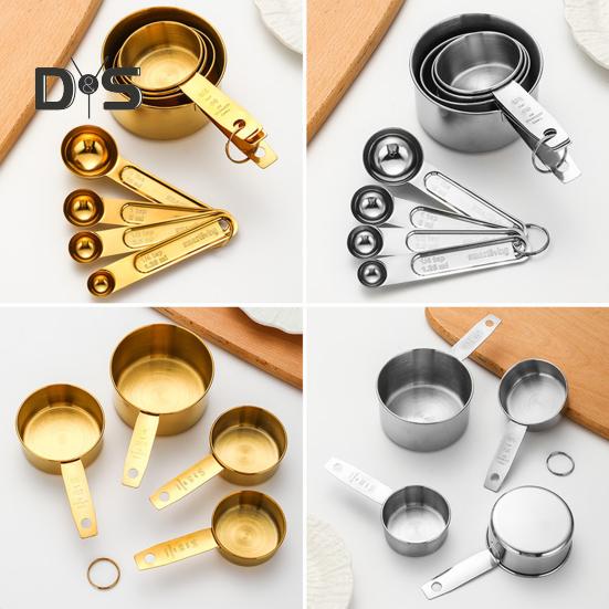 Messlöffel-Set aus Edelstahl, Doppelskala, Messbecher mit ergonomischem Griff für präzise Backmessungen, Verwendung in der Küche zu Hause und in der Bäckerei