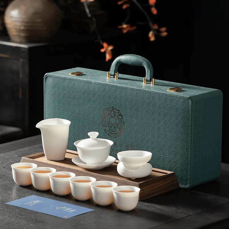 Tuopai 10-Piece Matte Mutton Fat Jade Porcelain Tea Set