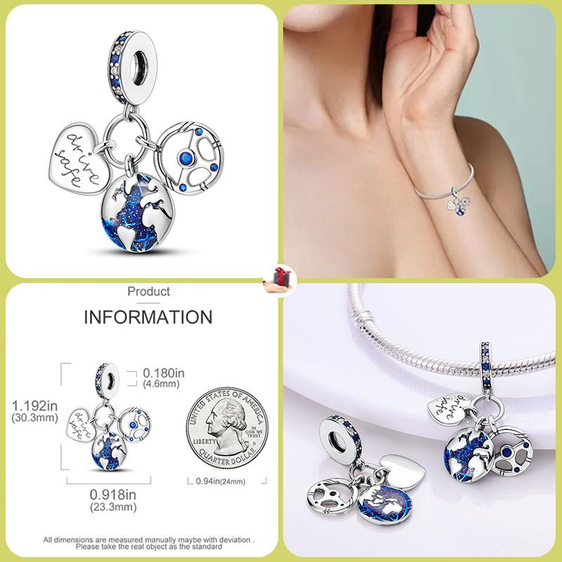 925 Silver Globe Airplane Charm Beads For DIY Bracelet Making Ladies Jewelry 3mm Original Design
