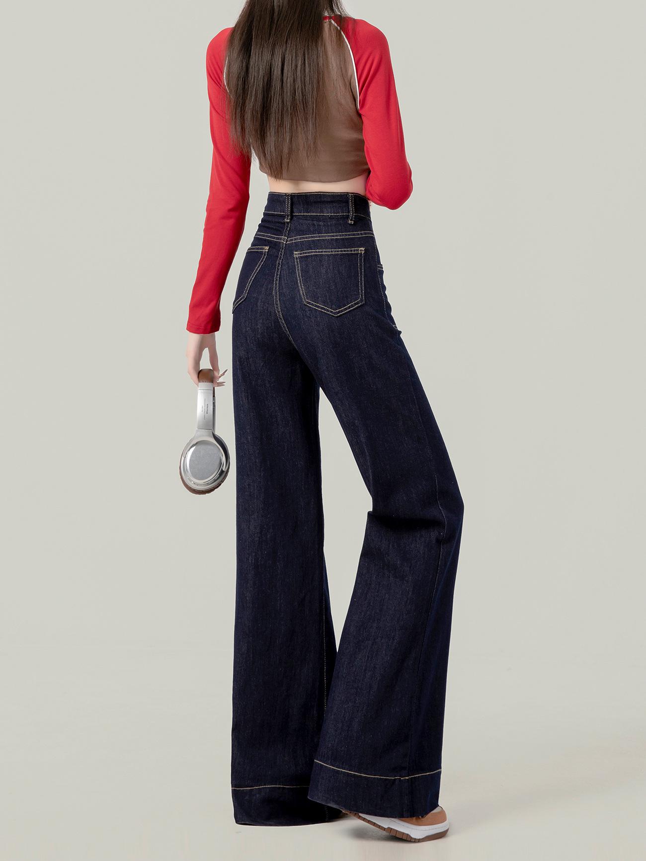 

Женские джинсы с высокой талией, ретро, джинсово-синие, прямого кроя с широкими штанинами, больших размеров, для осени и зимы. S темно-синий