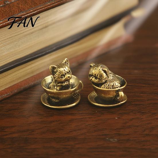Miniature Cat Figurines for Fairy Gardens Teacup Statue, Cute Brass Dog Figurine, Collectible Desktop Pet Statues Collectable Animal DIY Craft,