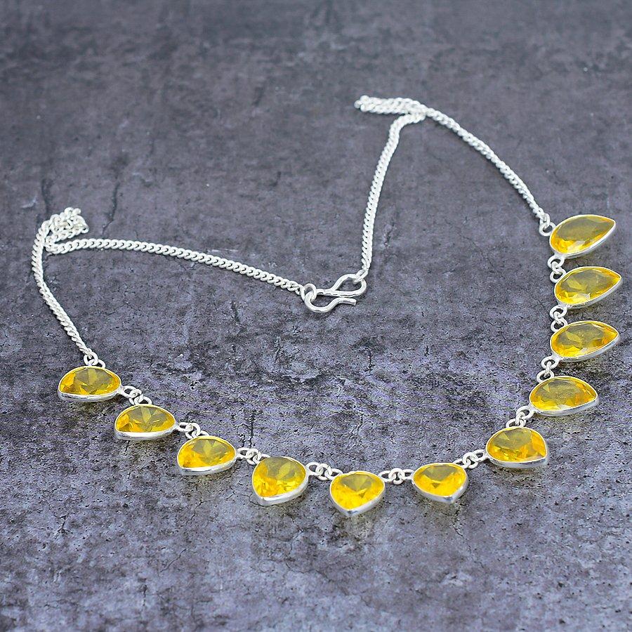 Citrine Ethnic 925 Sterling Silver Jewelry Necklace 18" f7R46