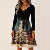 Women's Casual Fashion V Neck Long Sleeve Christmas Printed Party Vintage Long Dresses