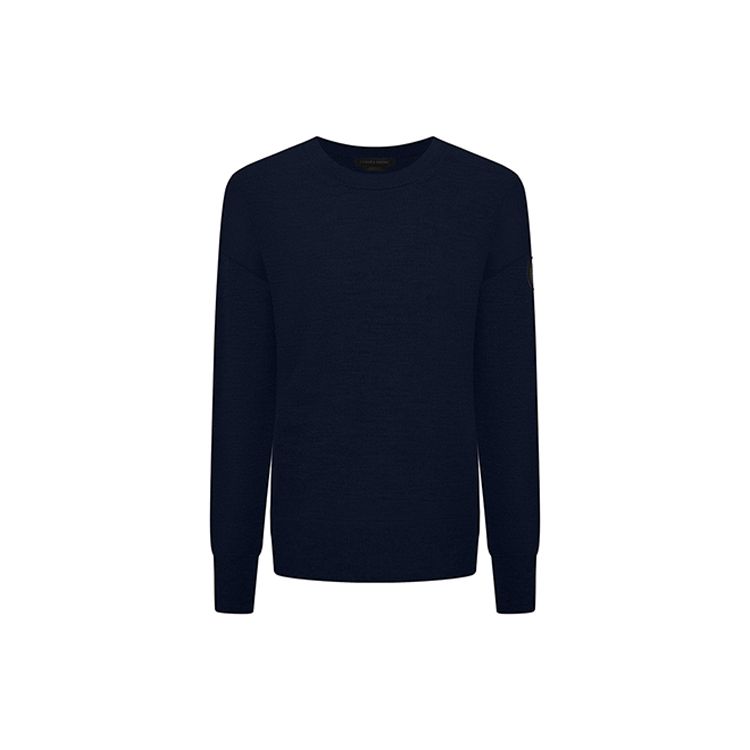Canada Goose Micro Logo Round Neck Wool Pullover Solid Color Knit Sweater Women Sweater Navy-Blue 6920L-67
