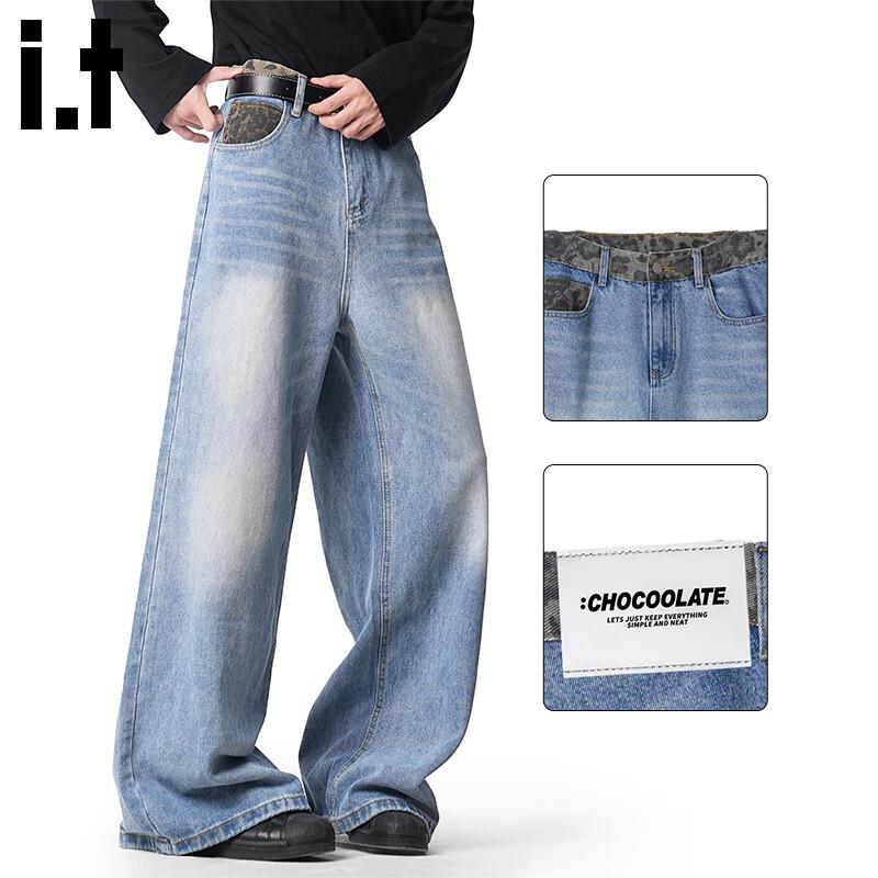 :CHOCOOLATE Мужские джинсы из денима свободного прямого кроя с леопардовыми вставками 2XL