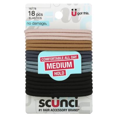 Scunci, Damage-free Elastic, All-day Comfort, Medium Hold, Neutral Tone, 18 Pieces