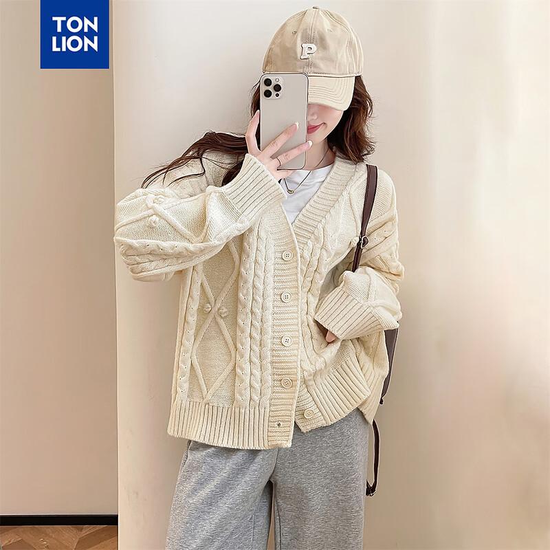 

TonLion Women s Retro Relaxed 3D Ball Cardigan L
