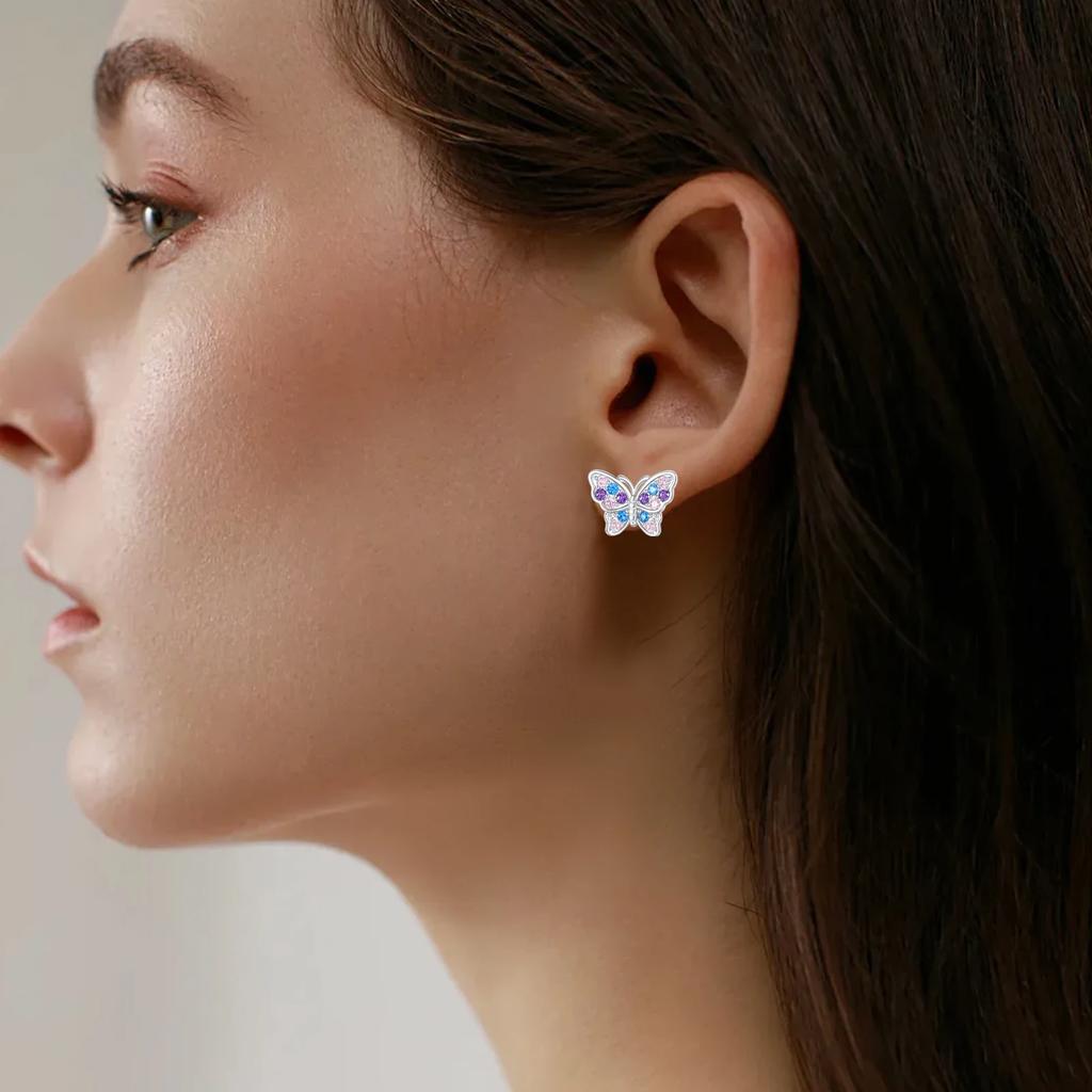 Luxury 925 Silver Pink Bowknot Stud Earrings Diamond Flower Heart Hoop Earrings for Women Sweet Fine Jewelry Gift