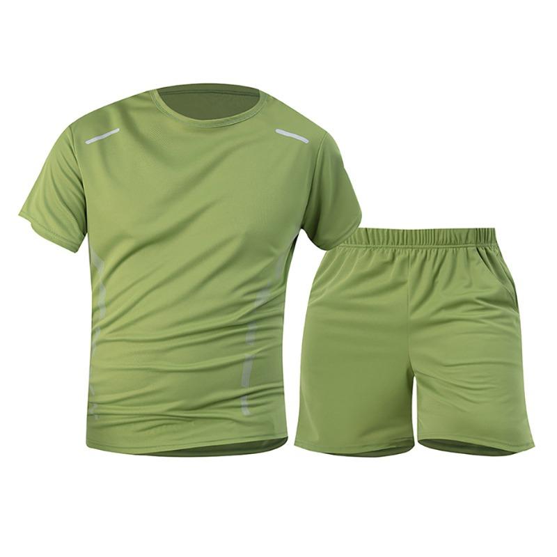 

2-Piece Men s Summer Quick drying Sports Suit Loose And Breathable Short Sleeved T-shirt Running And Fitness Black Pocket Shorts L