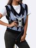 V-Neck Diamond Knit Skull Jacquard Vest Sweater