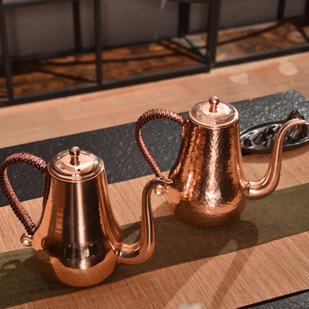 1L Handmade Pure Copper Coffee Pot Purple Copper Fine Mouth Hand Brewed Coffee Pot Hammer Patterned Copper Pot