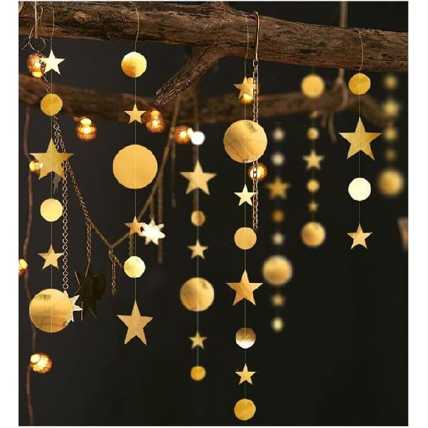 Sparkling star discs flower garlands banners decorations golden party ceilings hanging decorative ribbons birthday backgrounds baby showers New