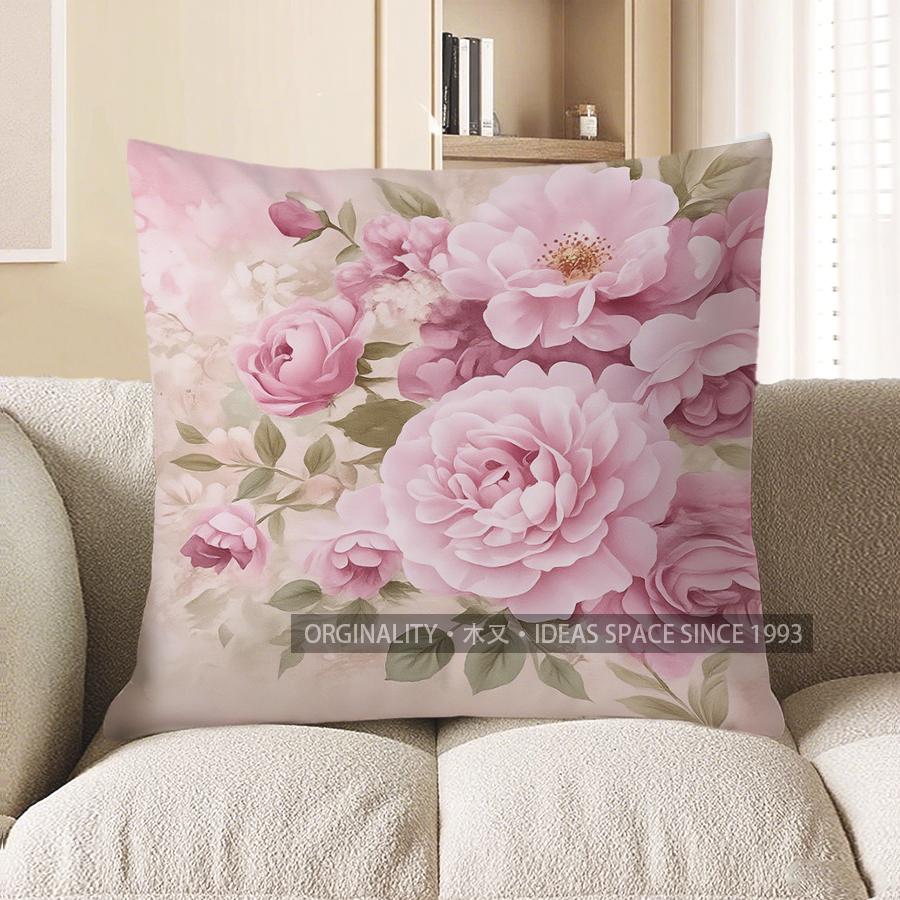 Home Decor Pink Roses In Basket Decorative Pillow Cover Pattern Cushion Cover Suitable For Sofa Bedroom Car Pillow Cover