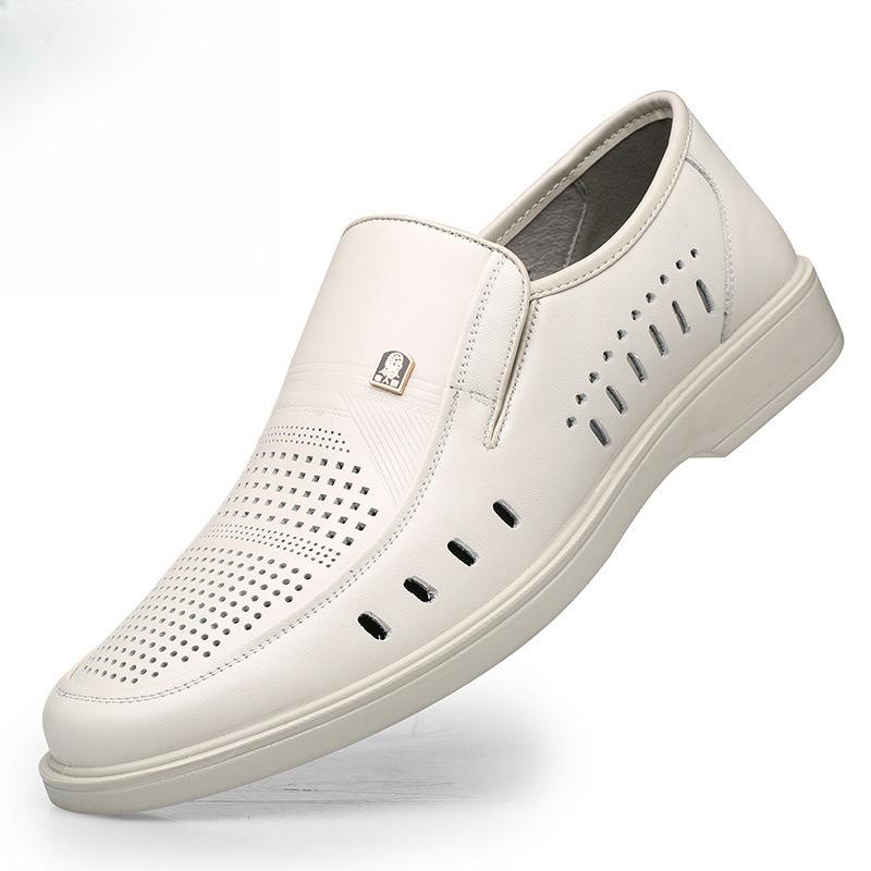 Old Man's Head Casual Leather Shoes Men's Summer Beige Breathable Single Shoes Business Breathable Leather Shoes Dad's Shoes