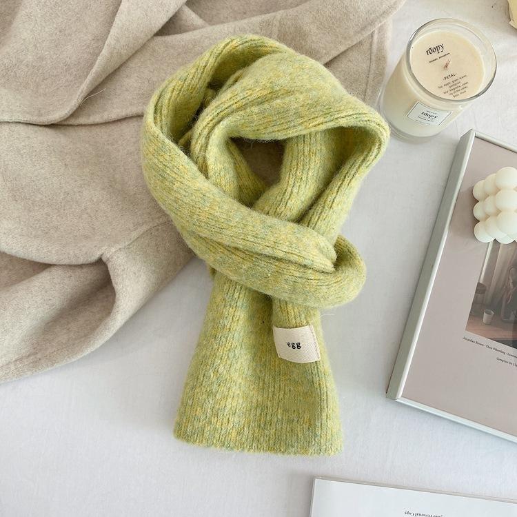 Korean Version Of The New Versatile Warm Solid Color Knitted Scarf With Wool Yellow-Green Cute Little Scarf Women