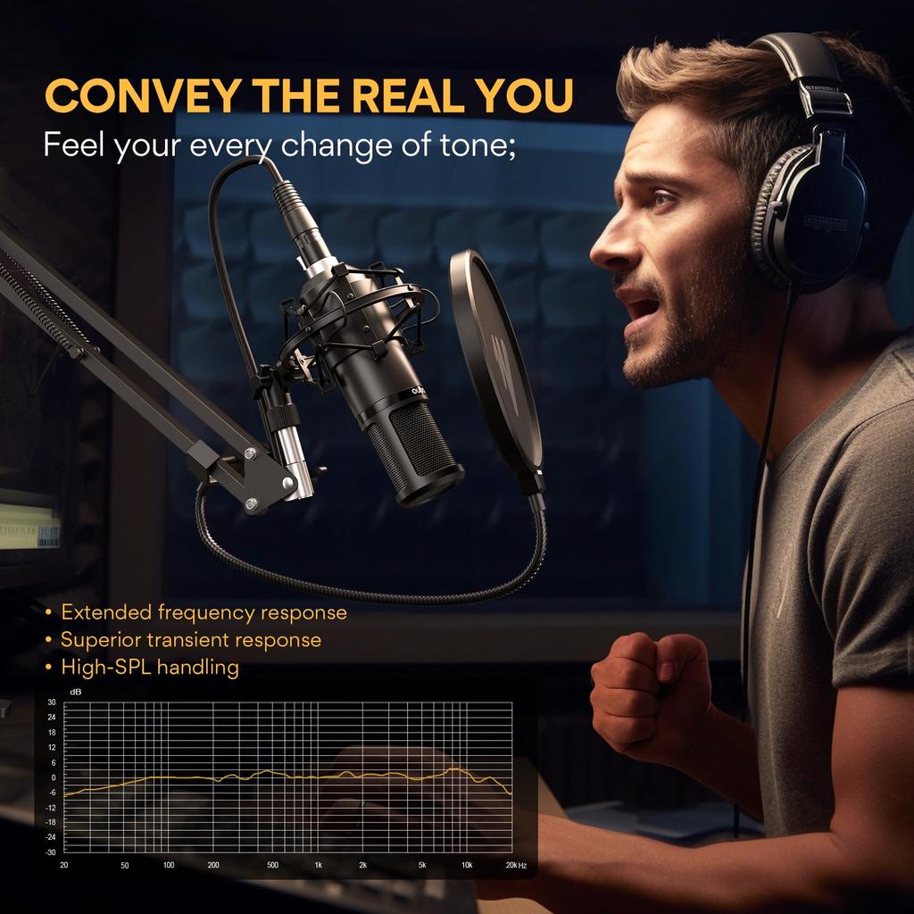 MAONO XLR Condenser Microphone for with Arm Stand and XLR for Sound and Suitable for Music Live and Podcasts Microphone, Set, Unidirectional,