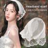 Women Headband Plaid Print Lace Stitching Triangle Scarf Non-Slip Headband Pastoral Style Hair Hoop Hair Accessory