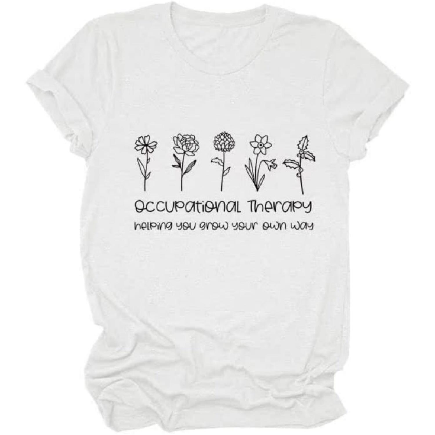 PUGIAF Womens Therapist Shirt Occupational Therapy Helping You Grow Your Own Way Mental Health Shirts Short Sleeve Tee S
