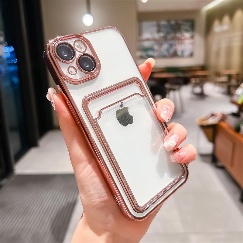 Applicable To IPhone16 Mobile Phone Case Plating Card Bag Apple 15 Promax Card Case 1314 with Lens Film