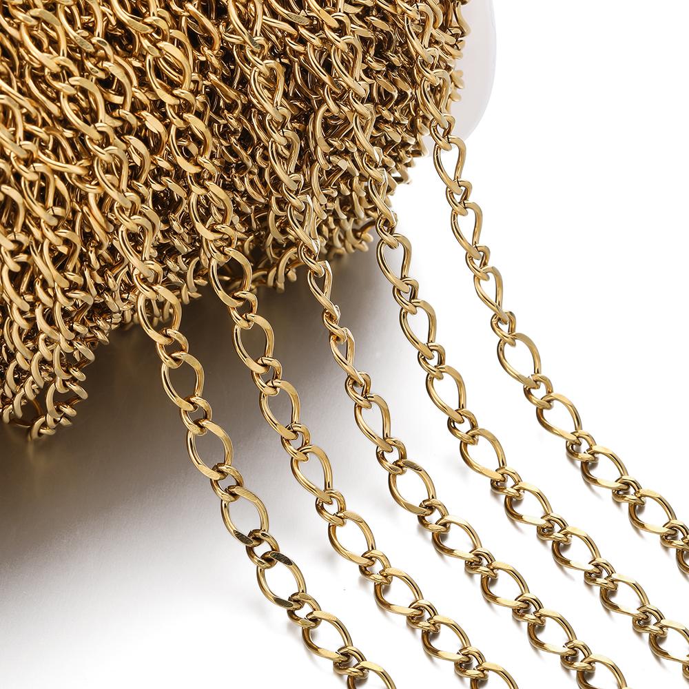 1m 1.4mm Golden Color O Clasp Twist Chain Stainless Steel Chains Links for DIY Jewelry Making Necklace Bracelet Accessories