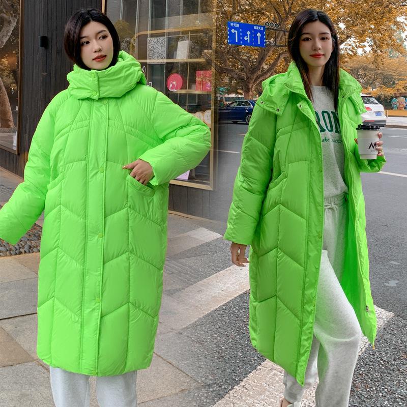 Winter Down Jacket Women's Medium-length Knee-length Thickened Hooded Large Pockets Down Jacket