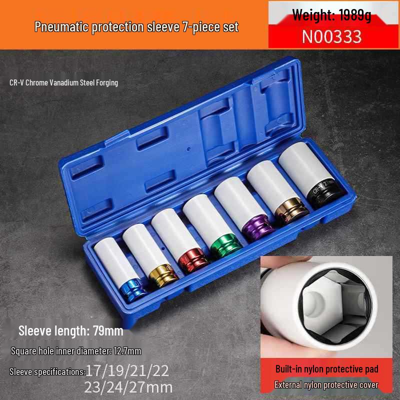 Extended Electric Socket Wrench Set with Large, Medium & Small Hexagonal Air Gun Heads for Auto Repair
