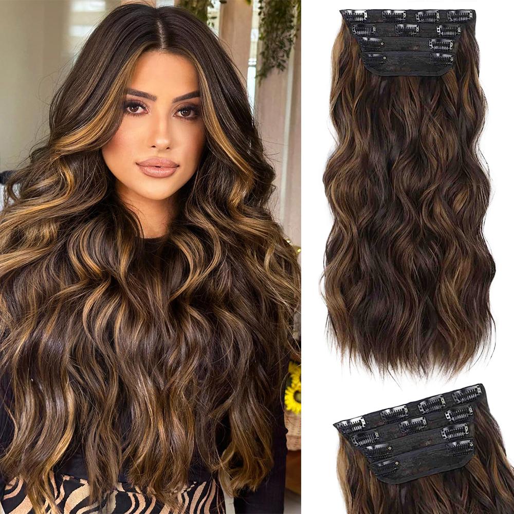 

MISSQUEEN Синтетические длинные волнистые парики 4 шт. зажимы для наращивания волос термостойкие натуральные парики для женщин повседневное использование для косплея и вечеринок 50cm