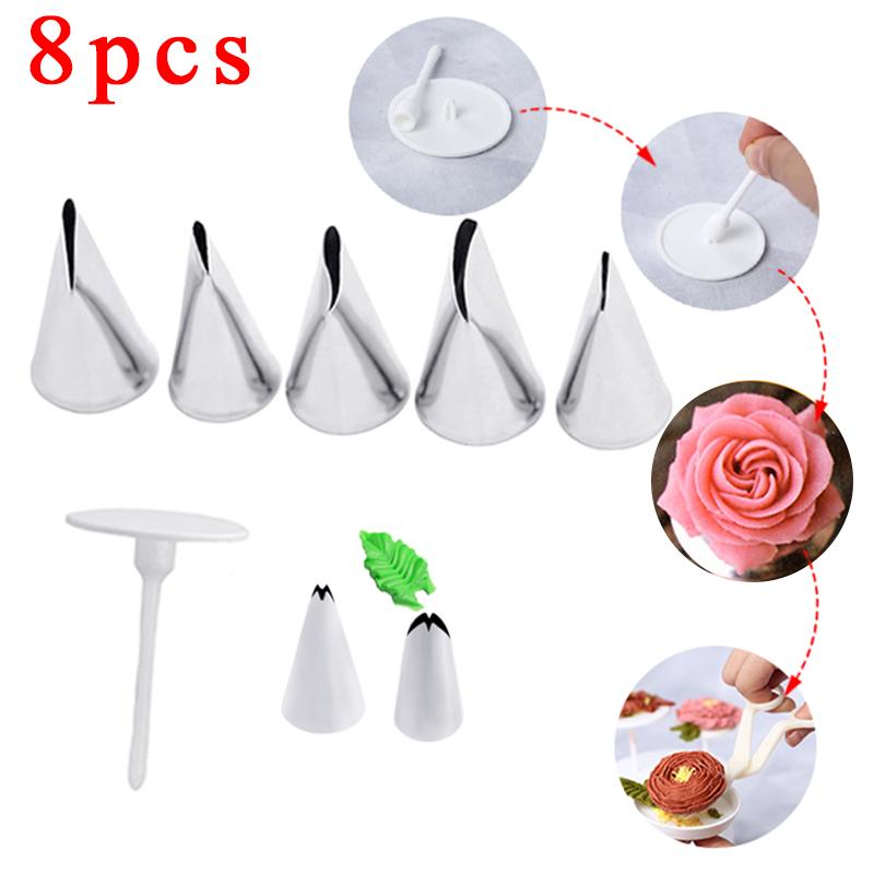 8pcs Rose Leaf Nozzle Cake Tips Set Cream Decoration Icing Piping Pastry Nozzles Cupcake Decorating Tool Bakeware