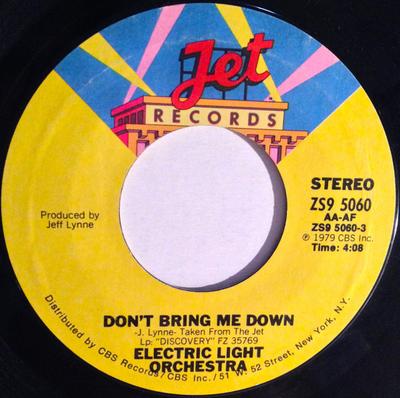 7inch Record ELECTRIC LIGHT ORCHESTRA - Don't Bring Me Down ZS95060 Jet Records 1979 US Dance & Electronica Used