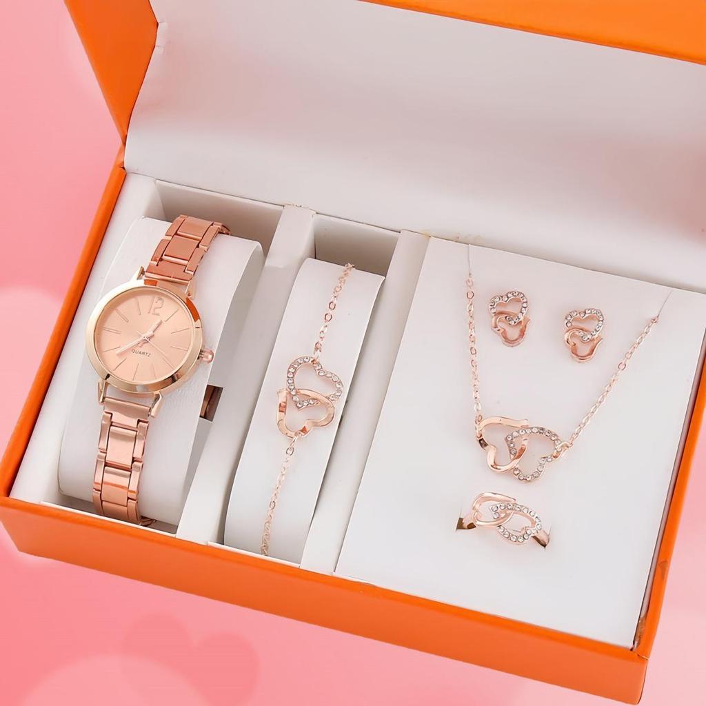 Women's Trendy Stainless Steel Quartz Watch & Bracelet Set
