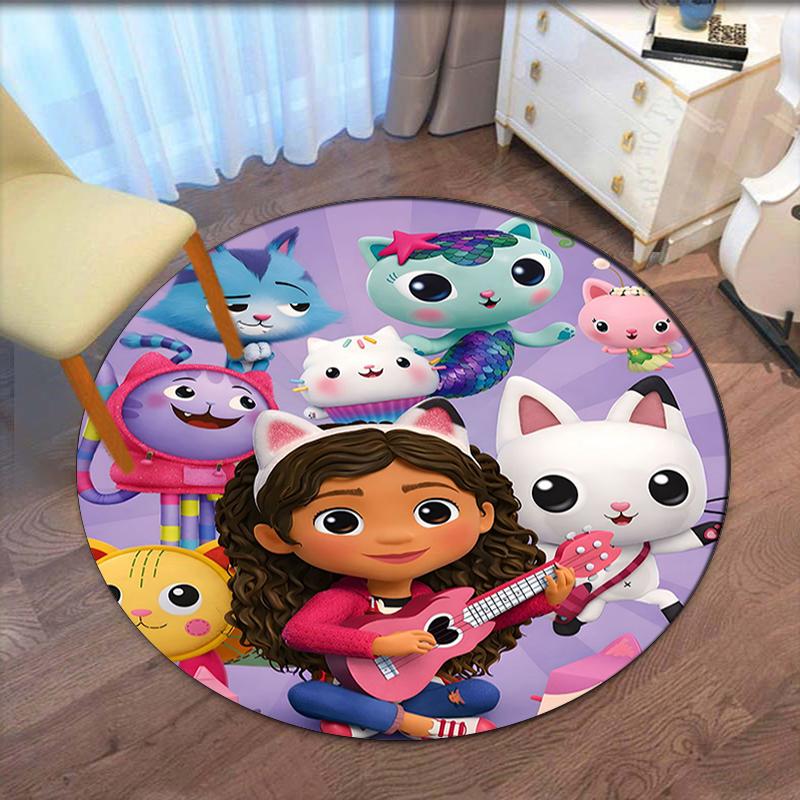Gabby’s Dollhouse Printed Round Rug Carpet Chair Rug Area Rug Entryway Doormats,for Office Chair Living Room Bedroom Kitchen Room.